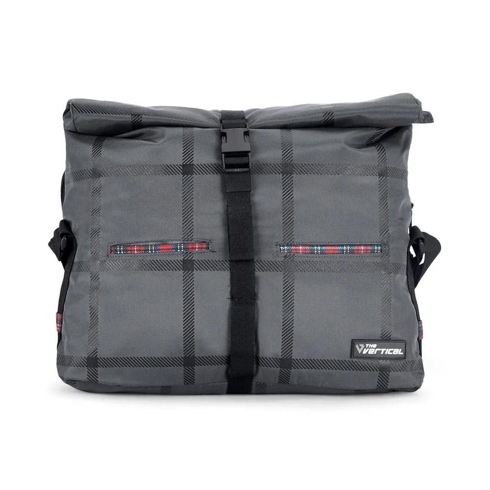 The Vertical Chequered Messenger Bag Printed Grey