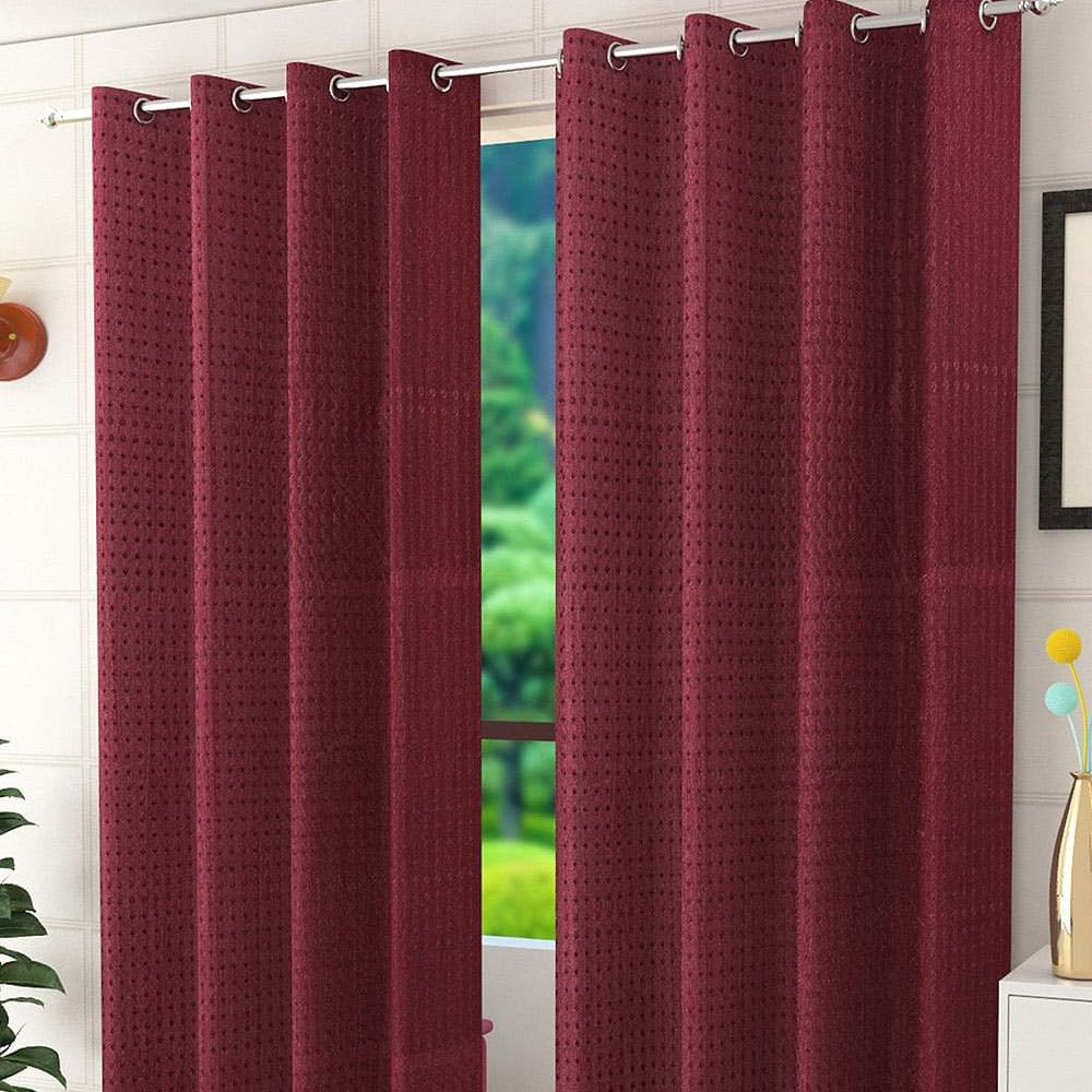 Geometric Design Solid Curtains 9ft - Set of 2