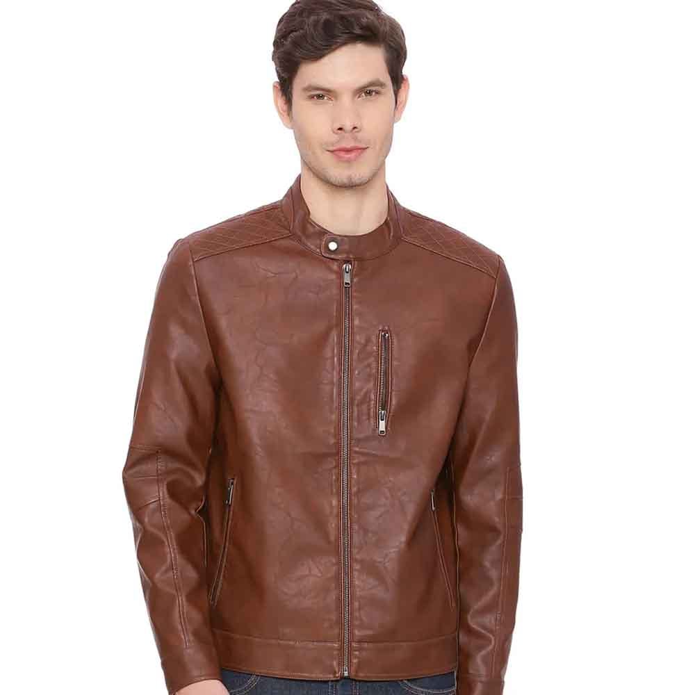 Comfort Fit Friar Brown Faux Leather Jacket