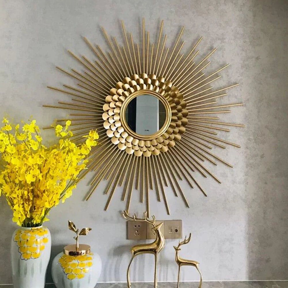 Ethereal Sunflower Designer Metal Wall Mirror