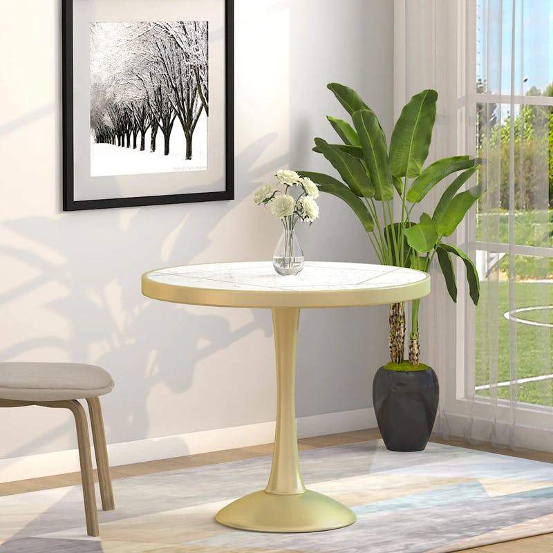 Isaac 2 Seater Dining Table In Brass Finish