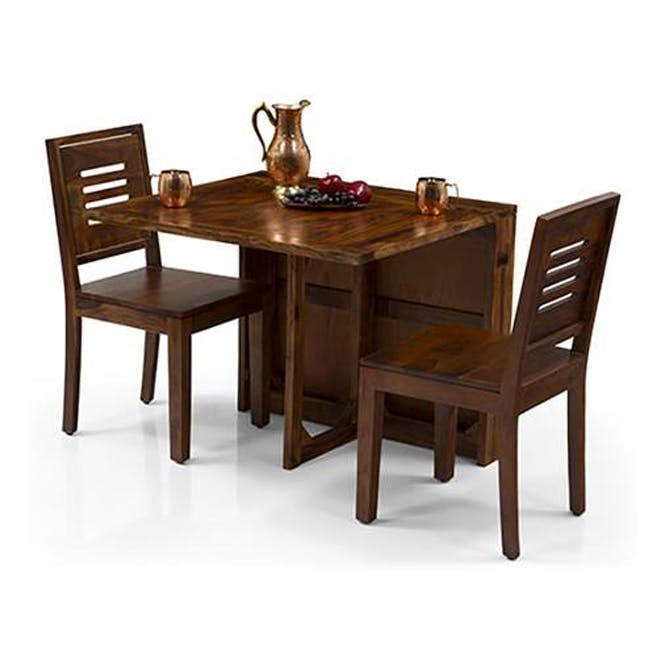 Danton Solid Wood 2 Seater Dining Table With Set Of Chairs In Teak