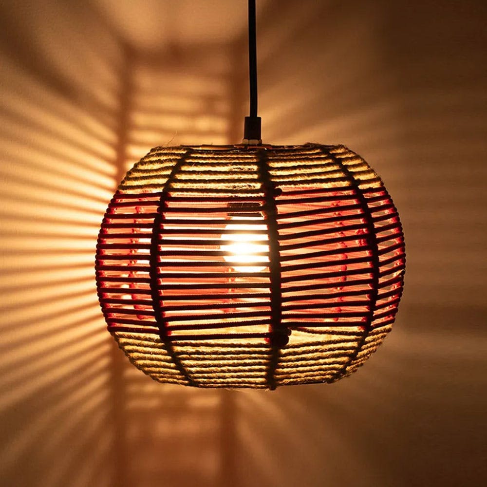 Jute Paradise' Handwoven Spherical Hanging Pendant Lamp In Jute & Iron (8 Inch)