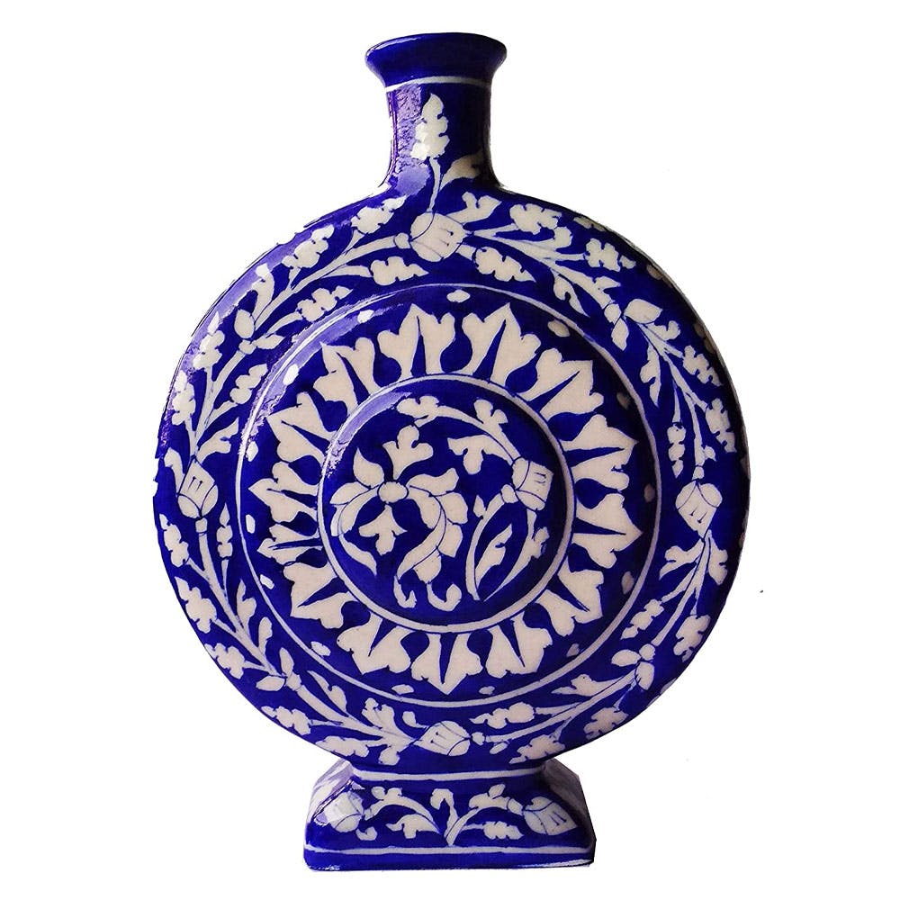 Shiv Kripa Blue Pottery Ceramic Flower Vase (9*8 INCH, Blue)