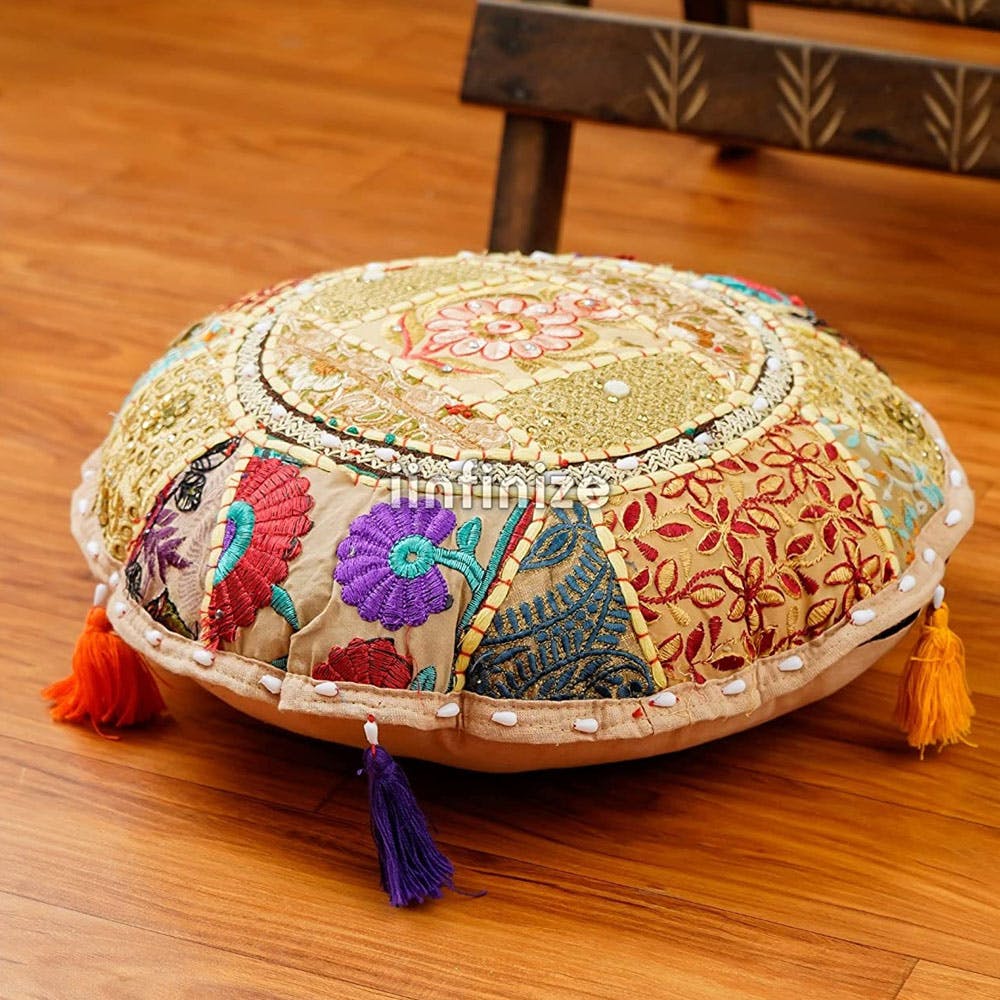 Pillow Cover Handmade Cushion Cover Vintage Indian Foot Stool Bean Bag