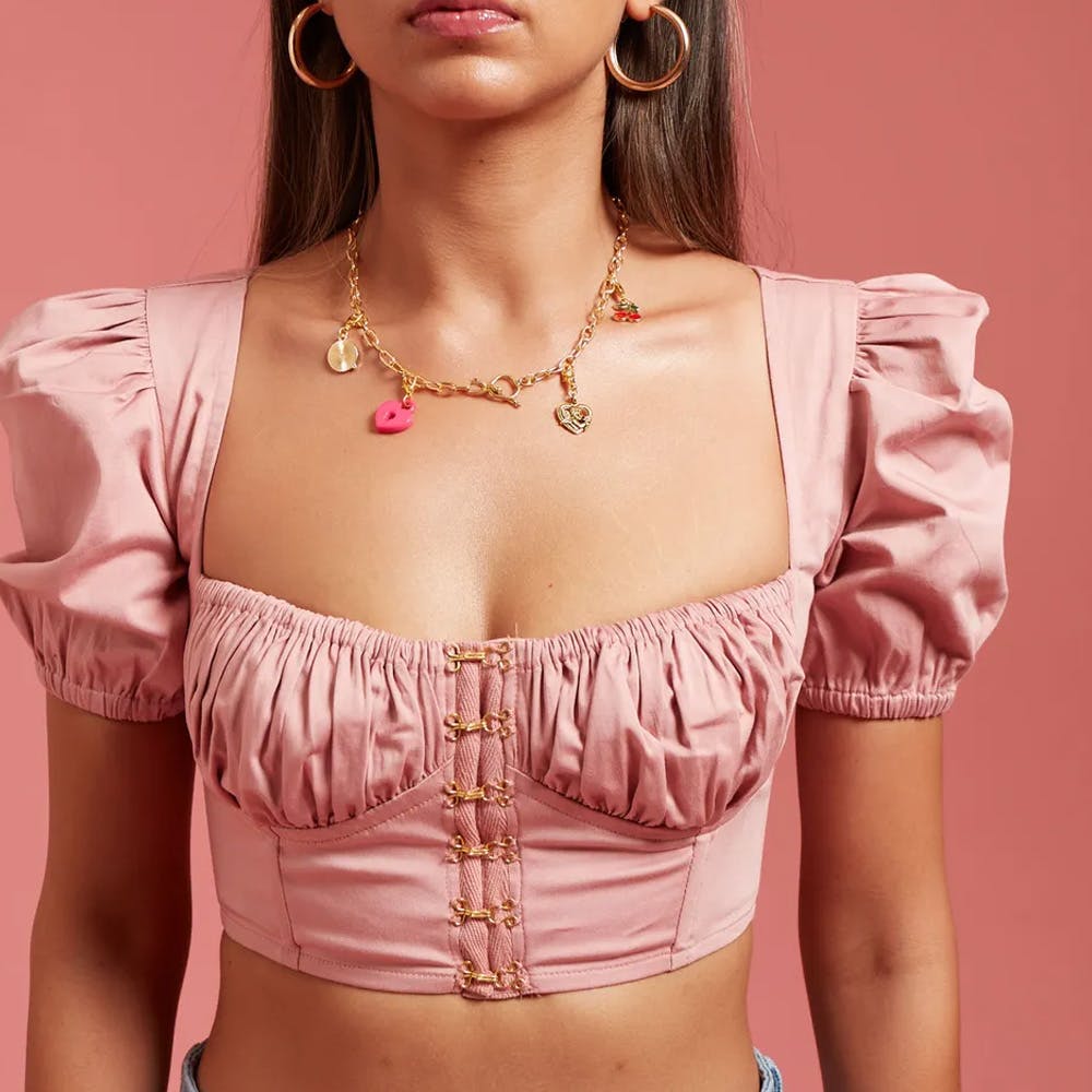 Pink Puff Sleeves Corset Top