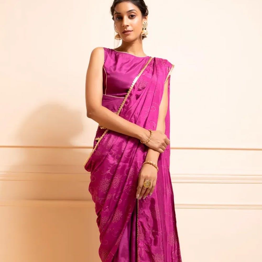 Pre-draped Palazzo Pants Saree With Stitched Blouse