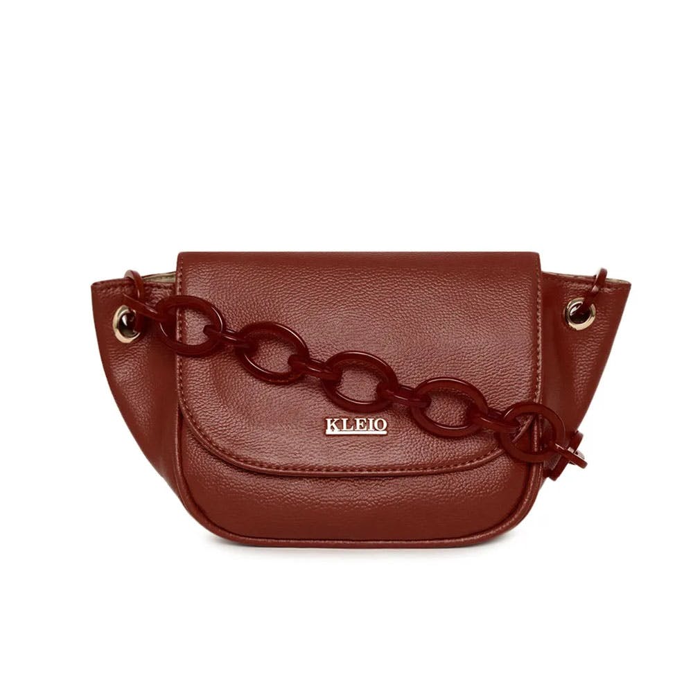 PU Leather Solid Dark Brown Sling Bag