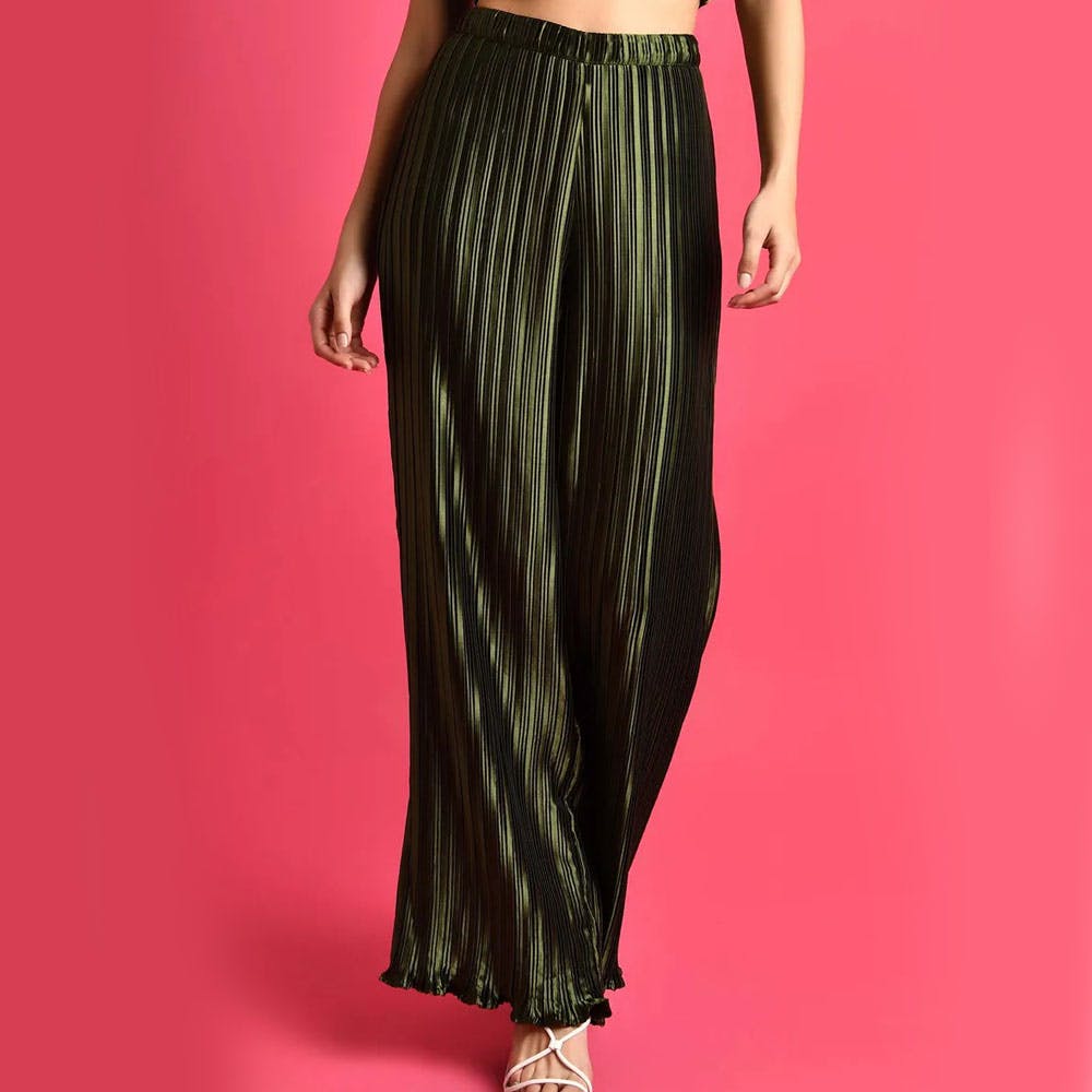 Olive Solid Olive Pleated Pants