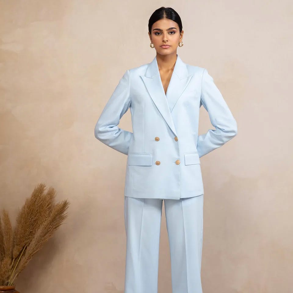 Buy Light Blue Double-breasted Pantsuit for Women, Classic Blazer Trouser  Suit Set for Women, Formal Light Blue Pantsuit Womens Online in India 