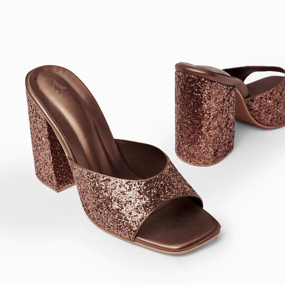 Bronze Glitter Block Heels