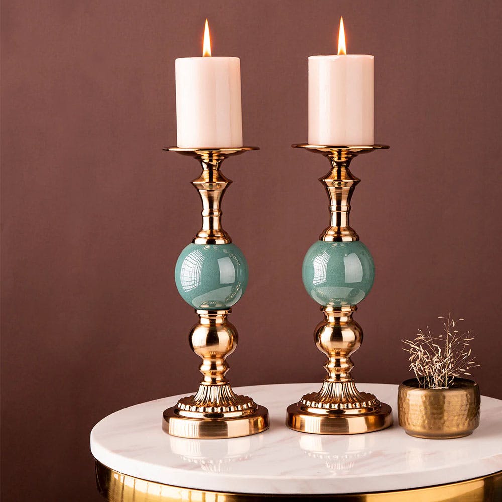 The Emerald Jade Decorative Candle Stand - Set of 2