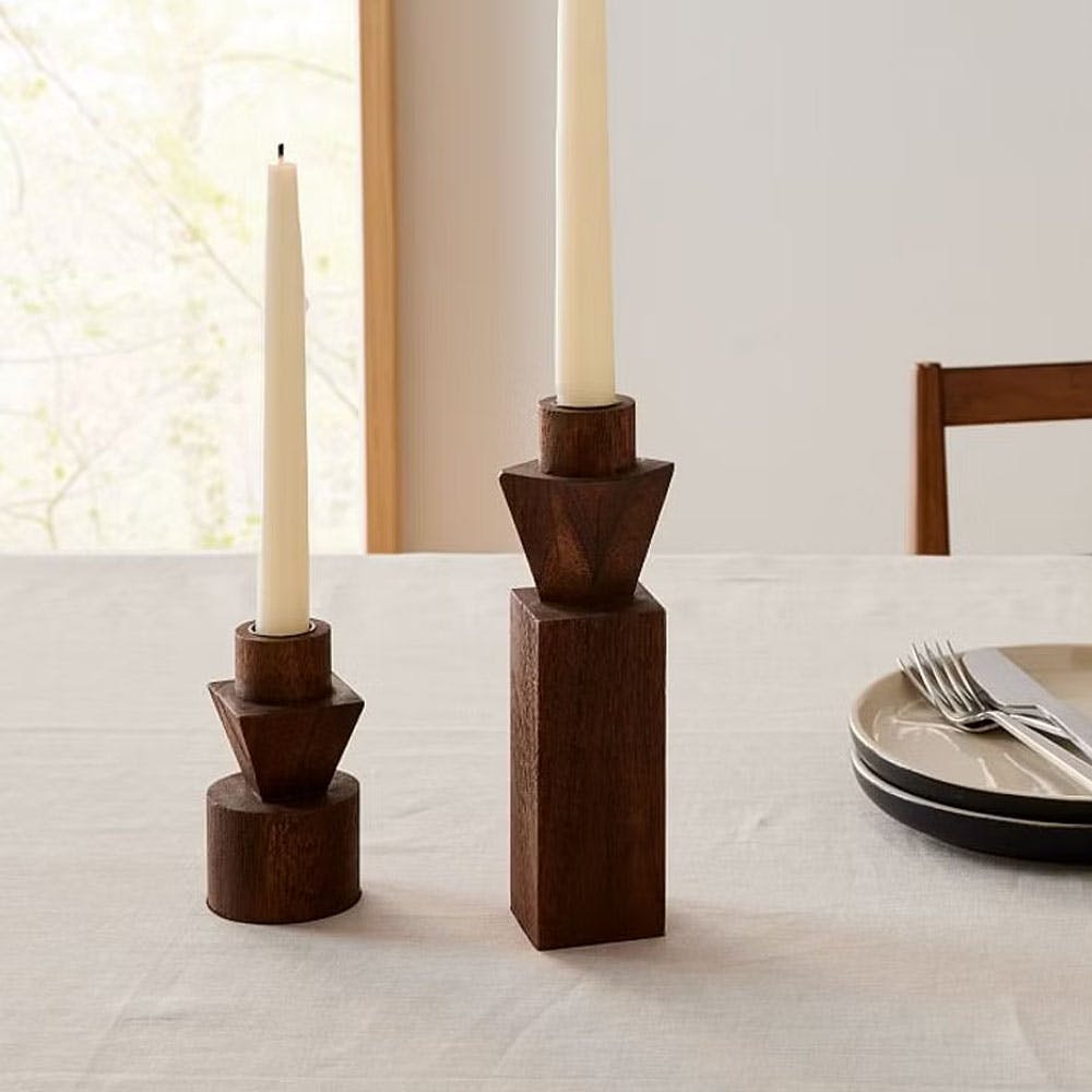Geo Wood Taper Candle Holder