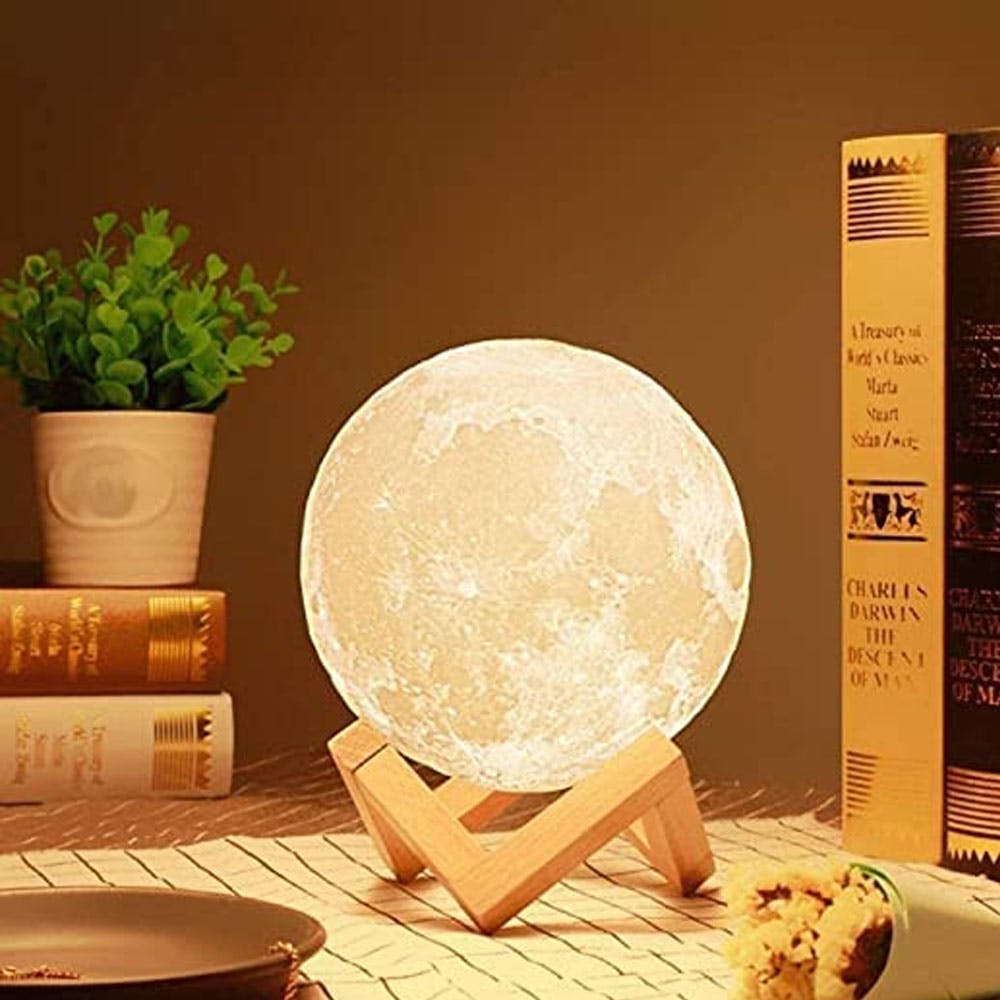 Moon Lamp Night Lamp With Wooden Stand Touch Sensor