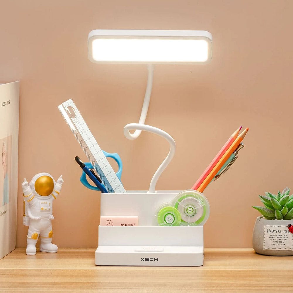 Xech Table Lamp for Study with Multi-Layered Stationery Holder