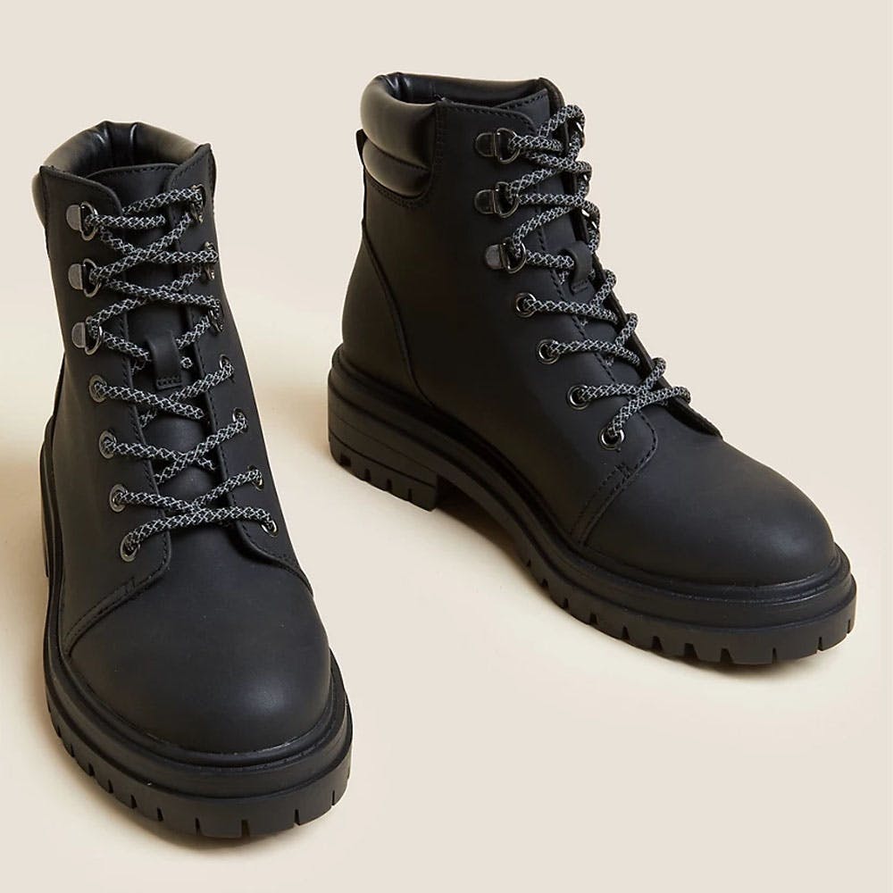 Hiker Lace Up Flat Ankle Boots