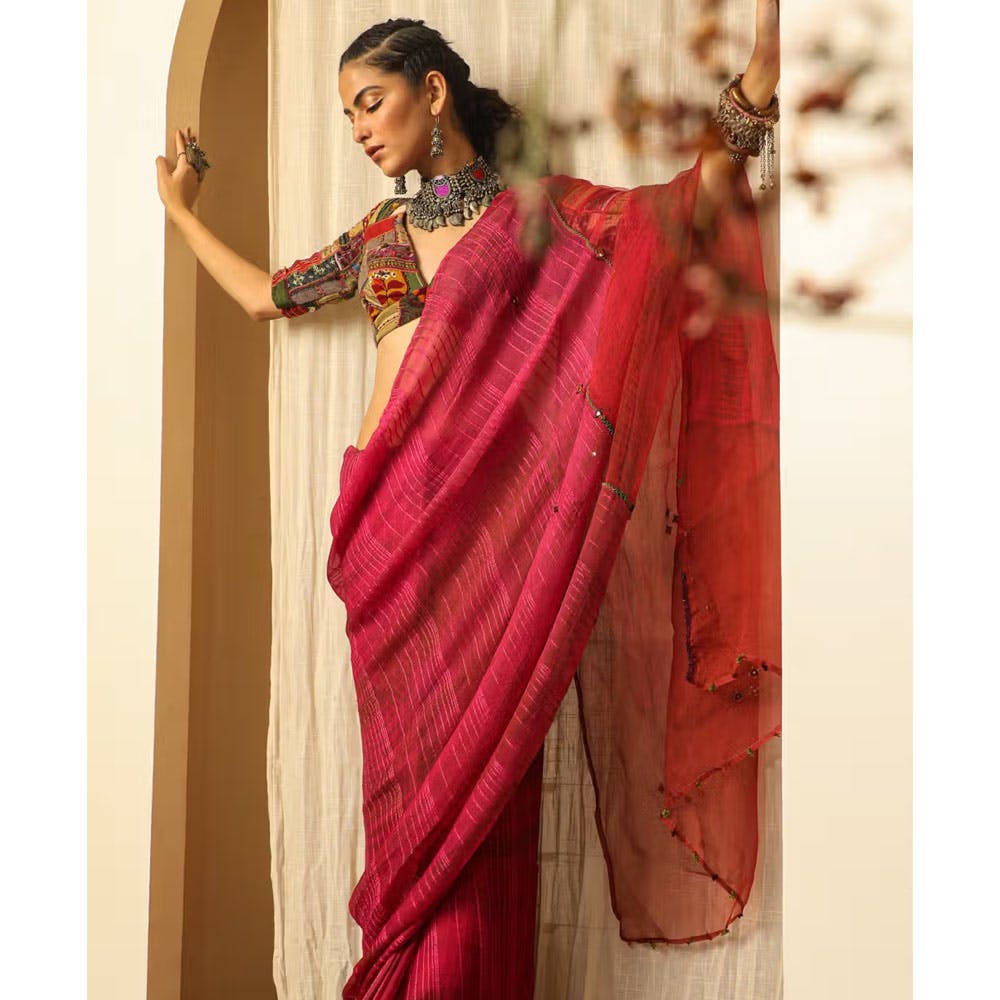 Medha Pink Tie & Dye Saree