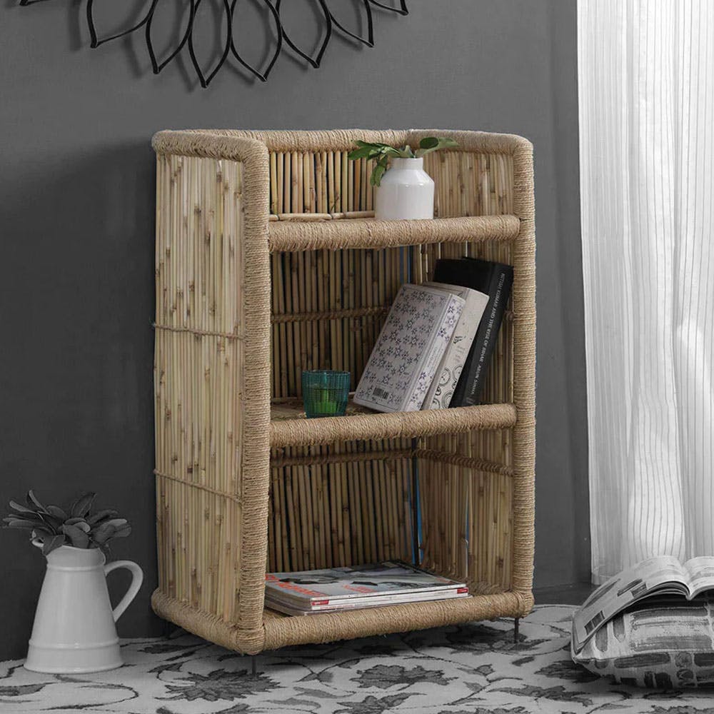 Ethnic Hand Crafted Cane Book Shelf in Beige Colour