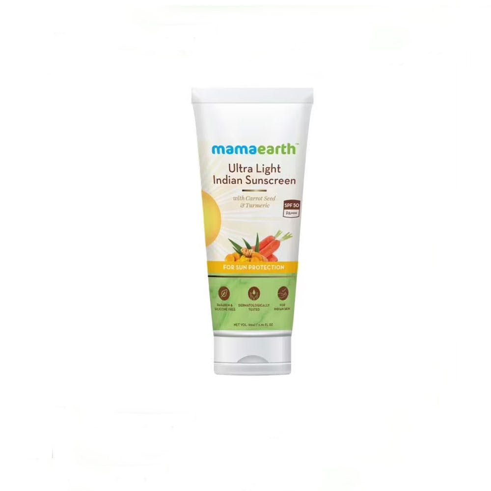 Mamaearth Ultra Light Indian Sunscreen SPF50 PA+++ With Turmeric & Carrot Seed