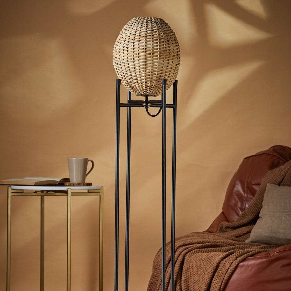 Vetasaha Oval Cane Floor Lamp-Foldable Stand