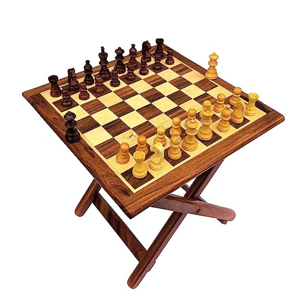Khan Handicrafts 12 x 12 inch Table Style Magnetic Wooden Chess Board with 32 Chessmen