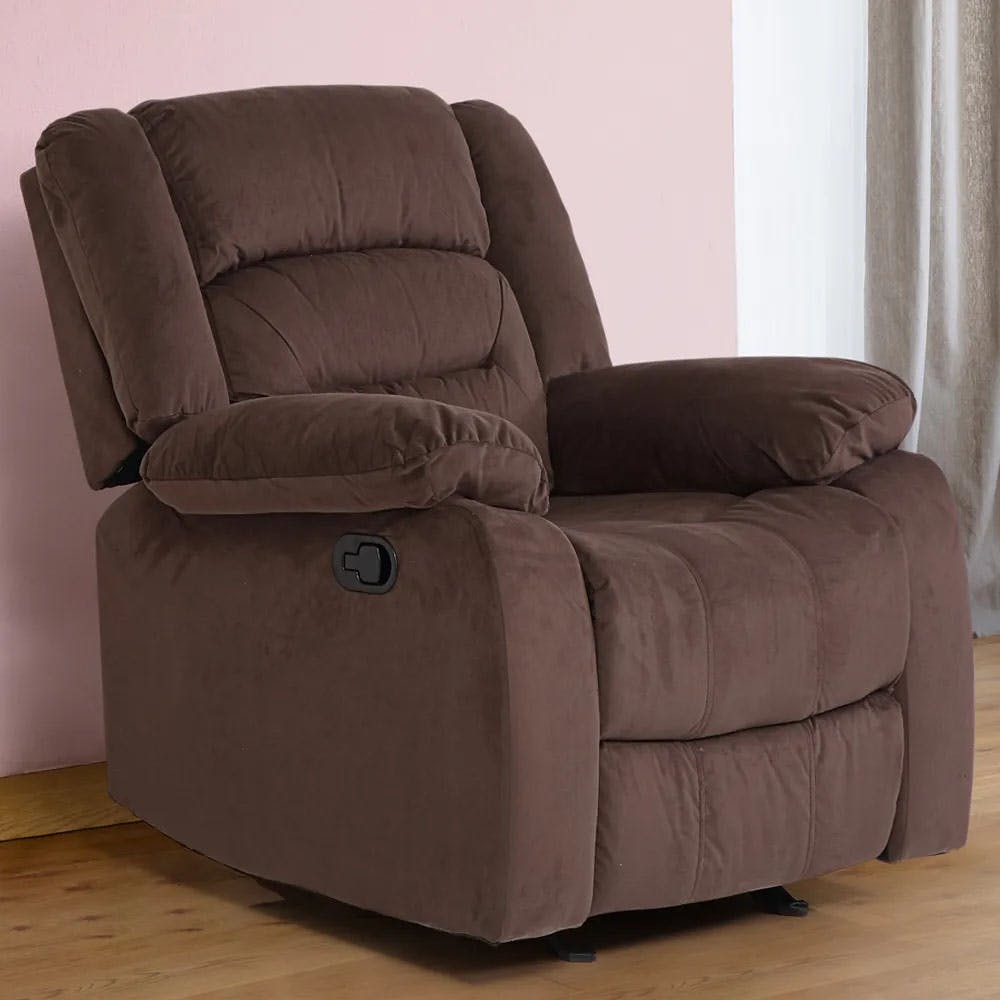 Clinton Fabric Recliner With Rocker Sofa 1 Seater In Dark Brown