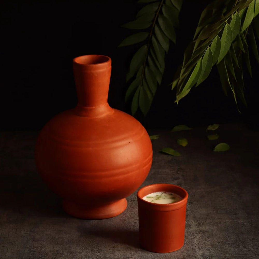 Terracotta Traditional Matka With Glass