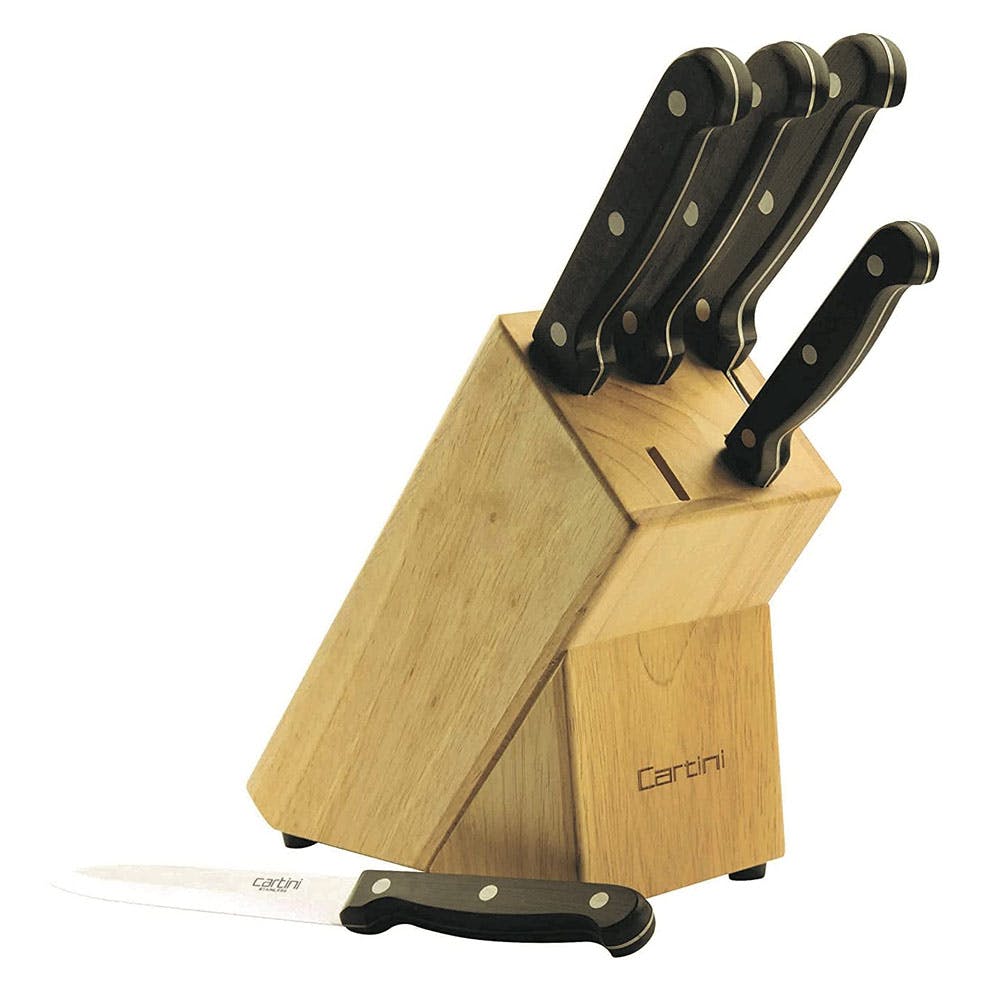 Cartini Godrej 5 Pcs Knife Set with Rubber Wood Knife Holder Set
