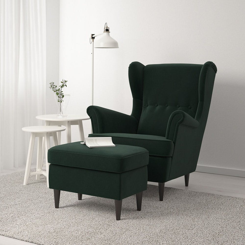 Strandmon Armchair and footstool, Djuparp dark green