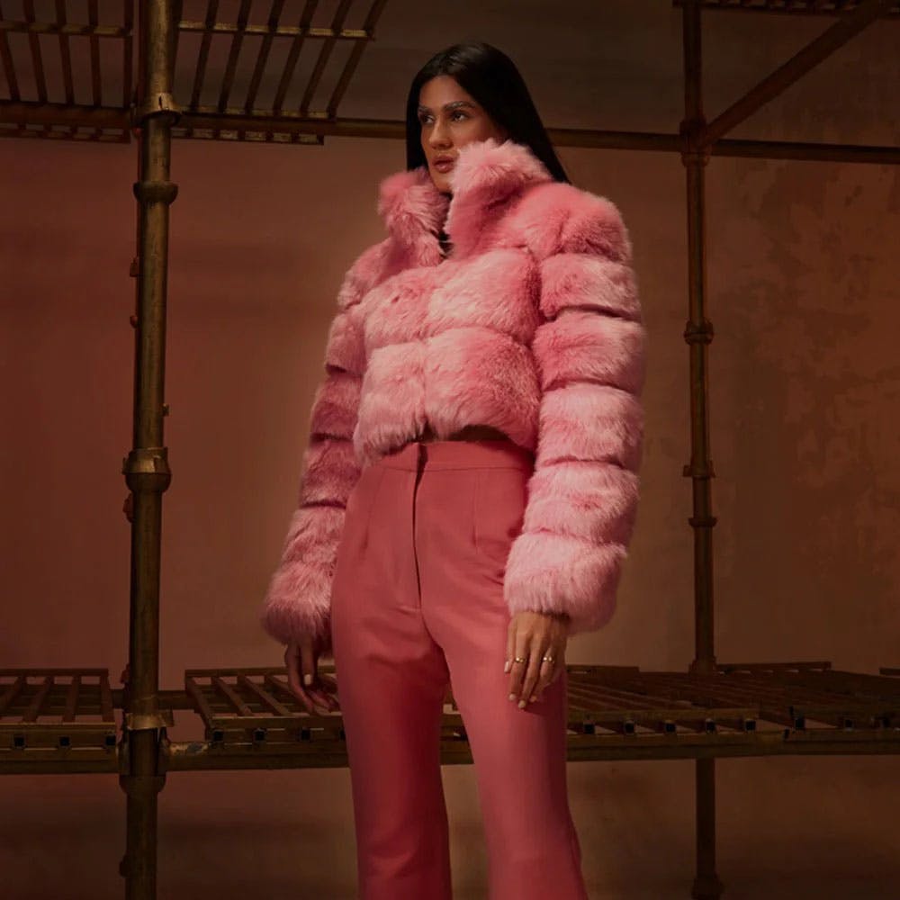 Pink Faux Fur Jacket By Zabella