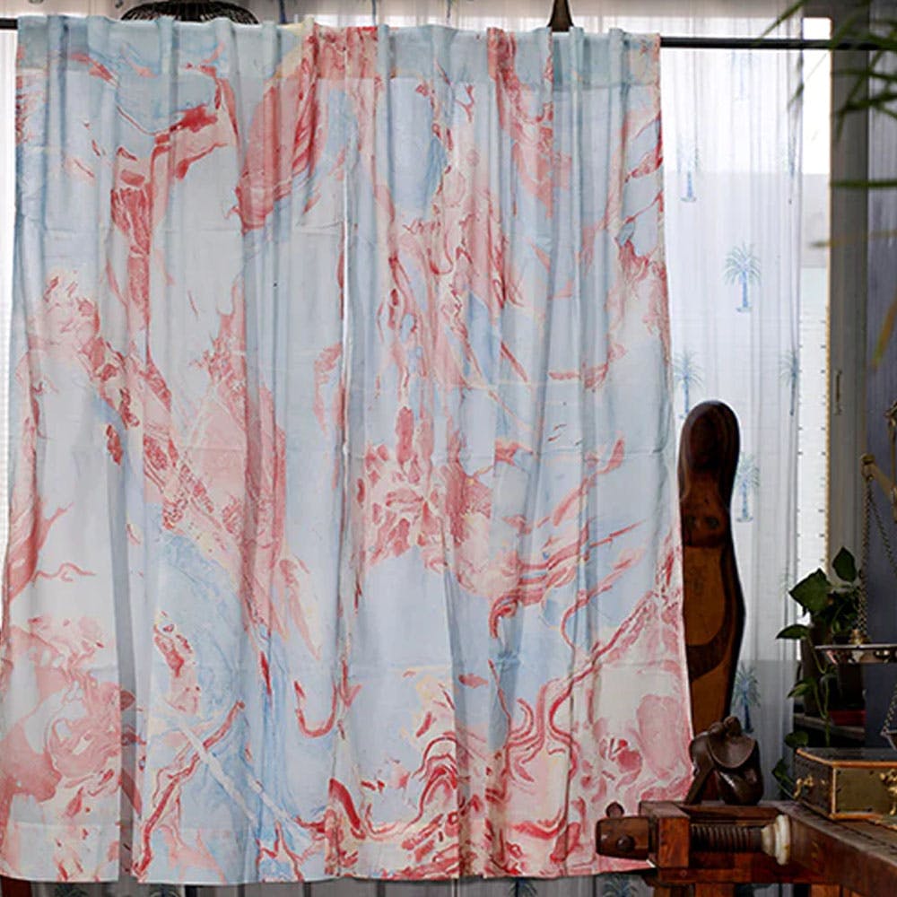SootiSyahi 'Indigo Blossom' Hand Marble Printed Cotton WindowCurtain