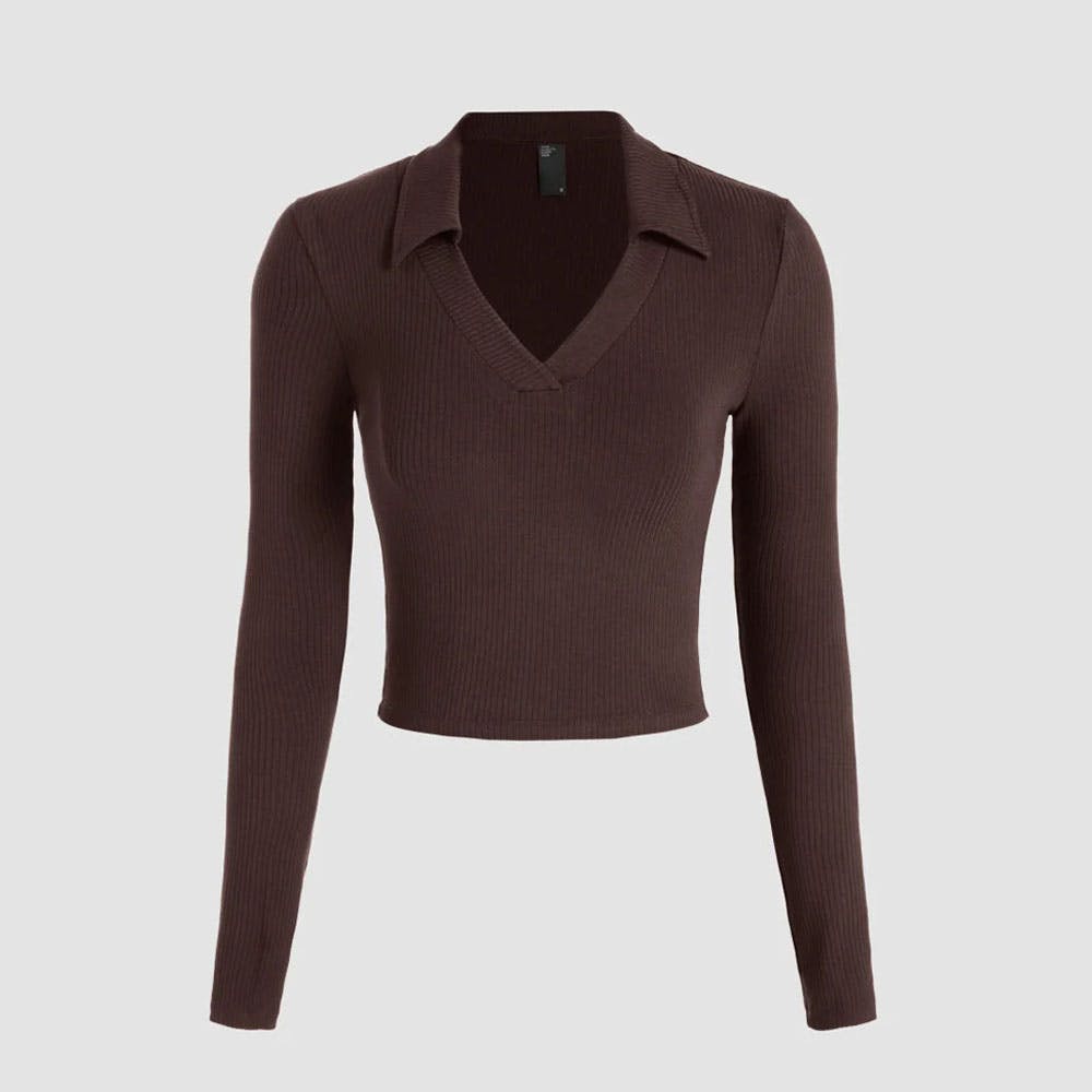 Cool Girl Aesthetics Collared Full Sleeve Top Brown