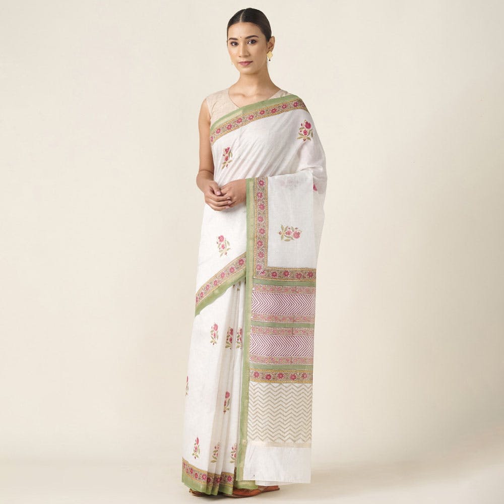 Cotton Silk Printed Sari By Fabindia