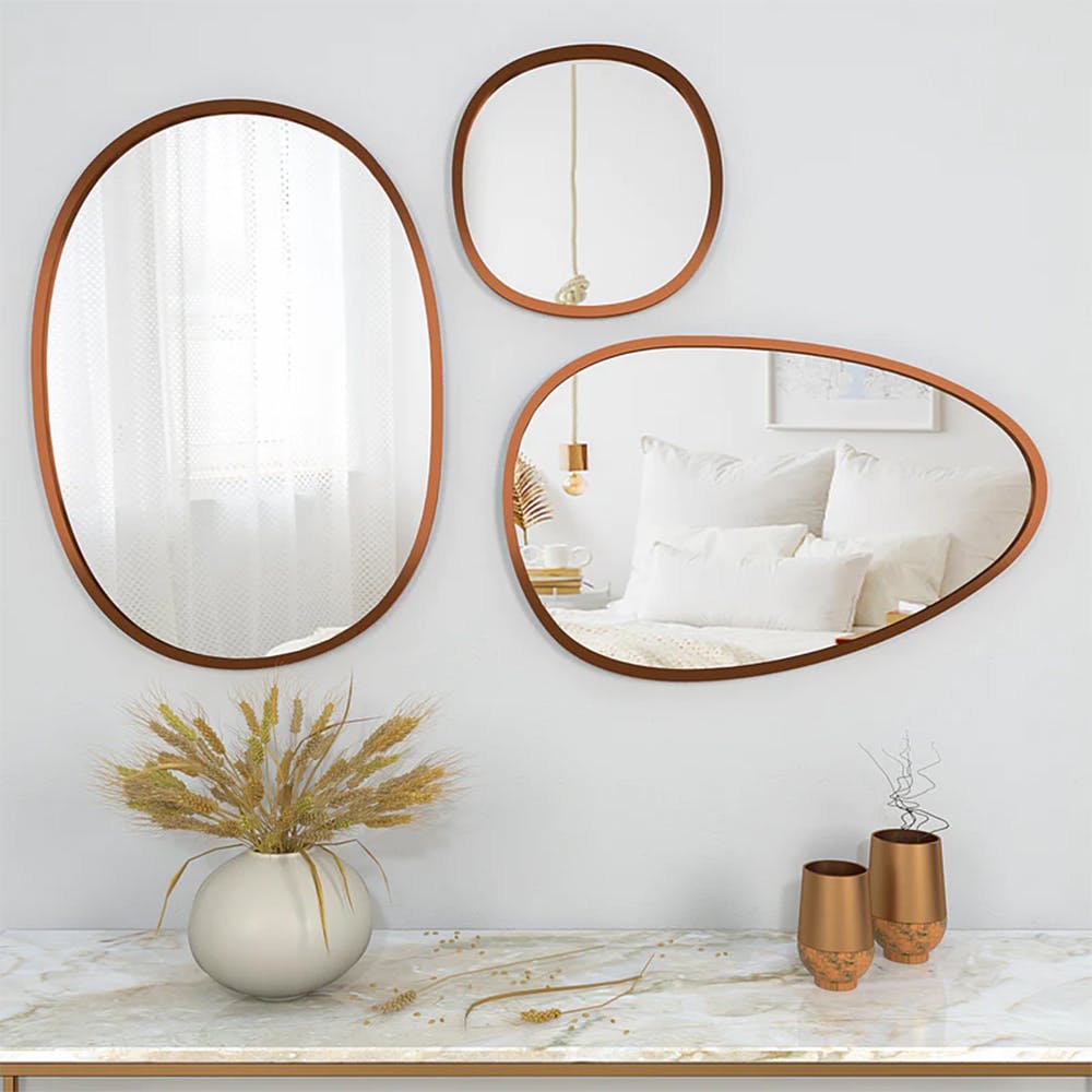Pebble Shaped Wall Mirrors, Set of 3, Copper Finish