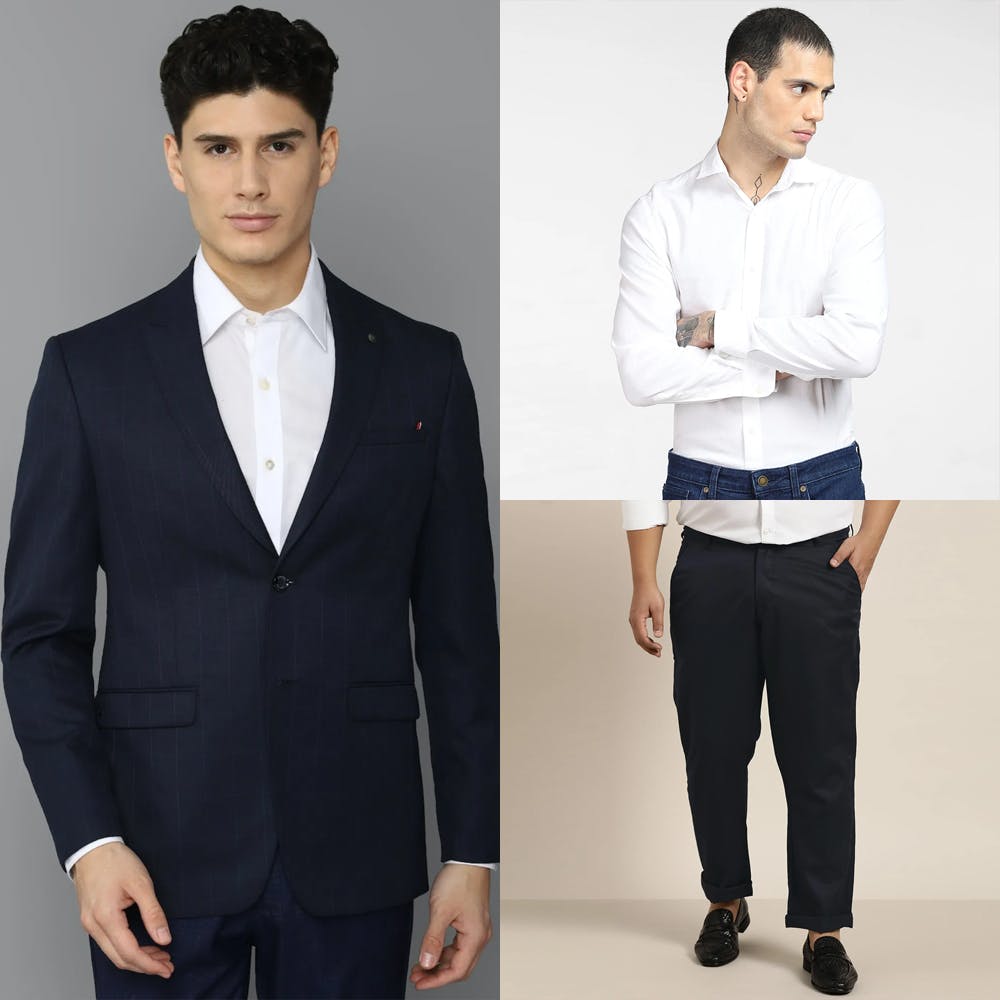 Blue blazer black pants white shirt best sale