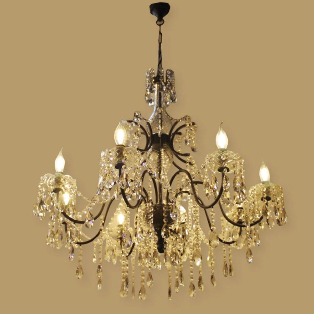 Black Finish Metal Body and Glass and Crystal Decor Design Italian Chandelier