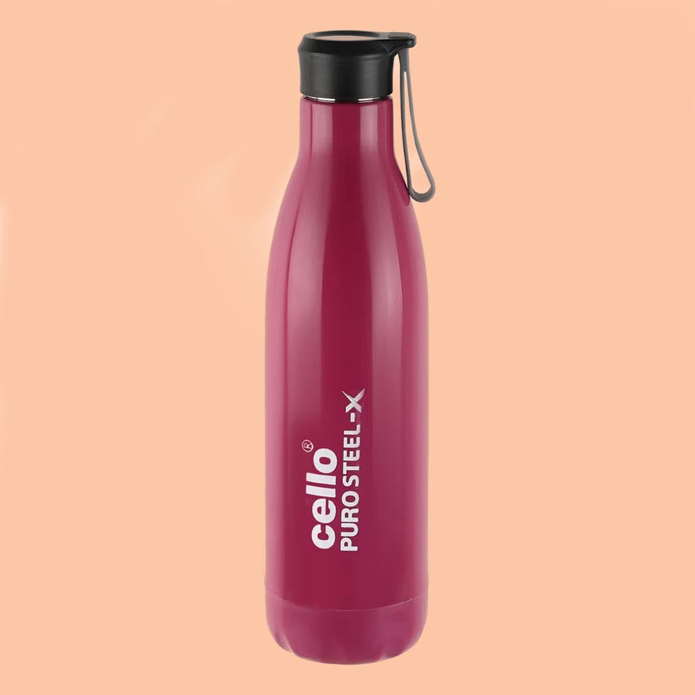 CELLO Puro Steel-X Rover Water Bottle With Inner Steel And Outer Plastic - 600 Ml - Maroon