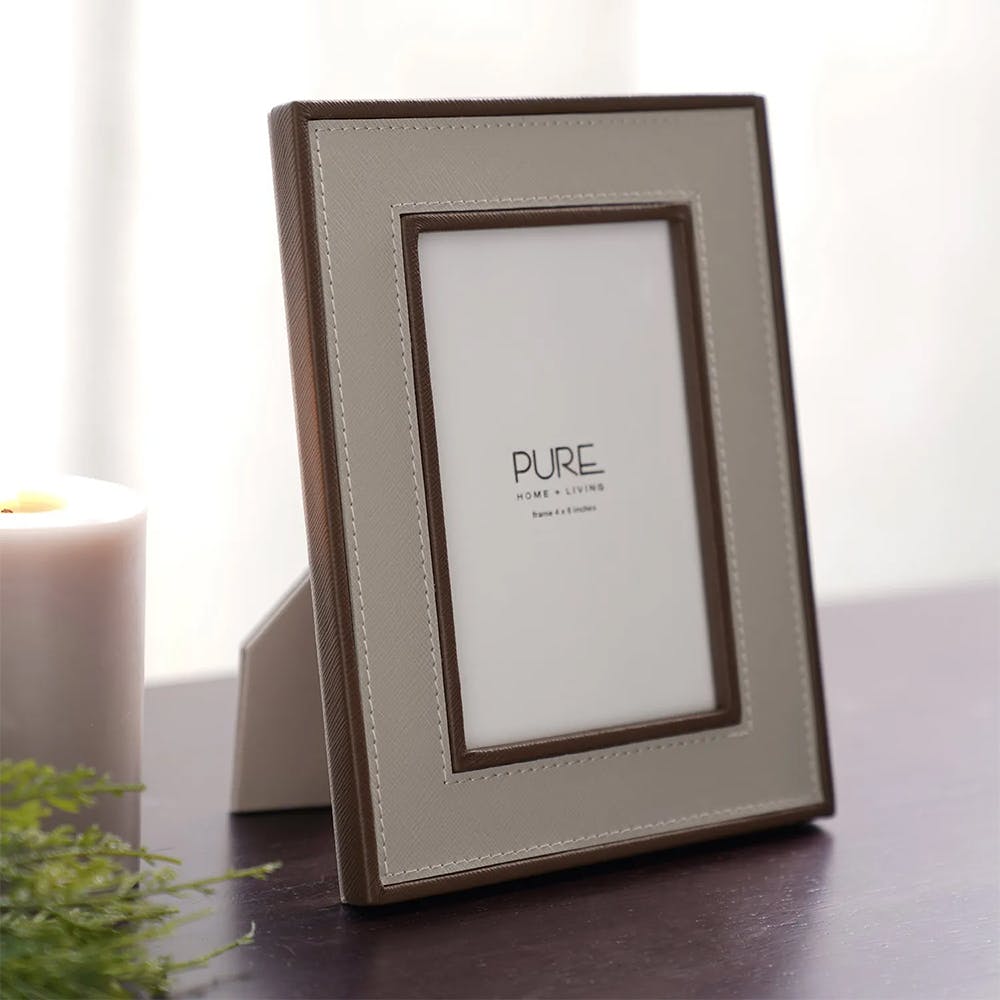 Beige Faux Leather Photo Frame