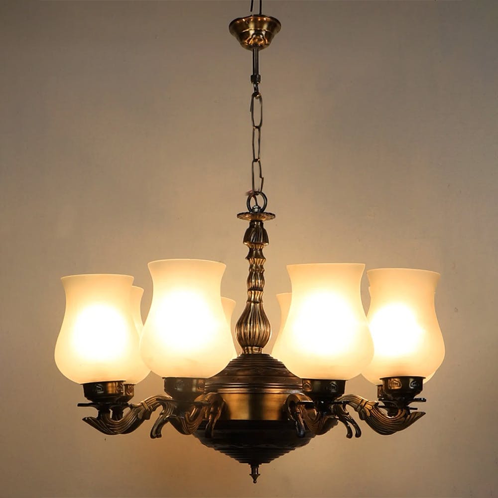 Light Chandelier With Milky Glass Shade