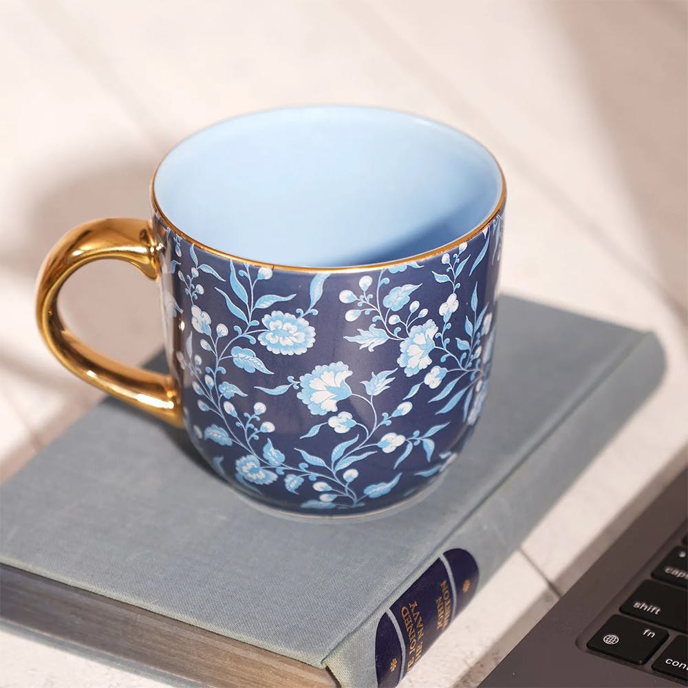 Navy Blue Floral Pattern Senorita Coffee Mug