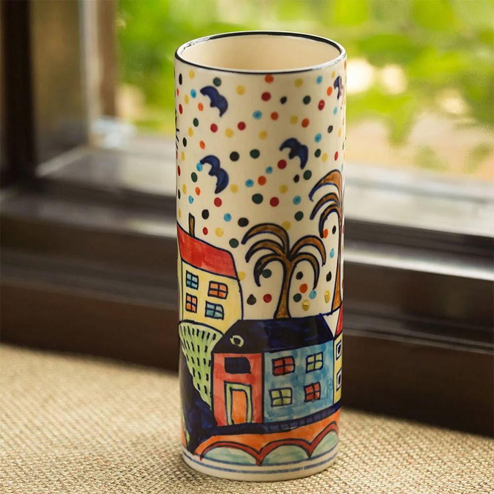 The Hut Straight Hand-Painted Ceramic Vases (Set Of 2)