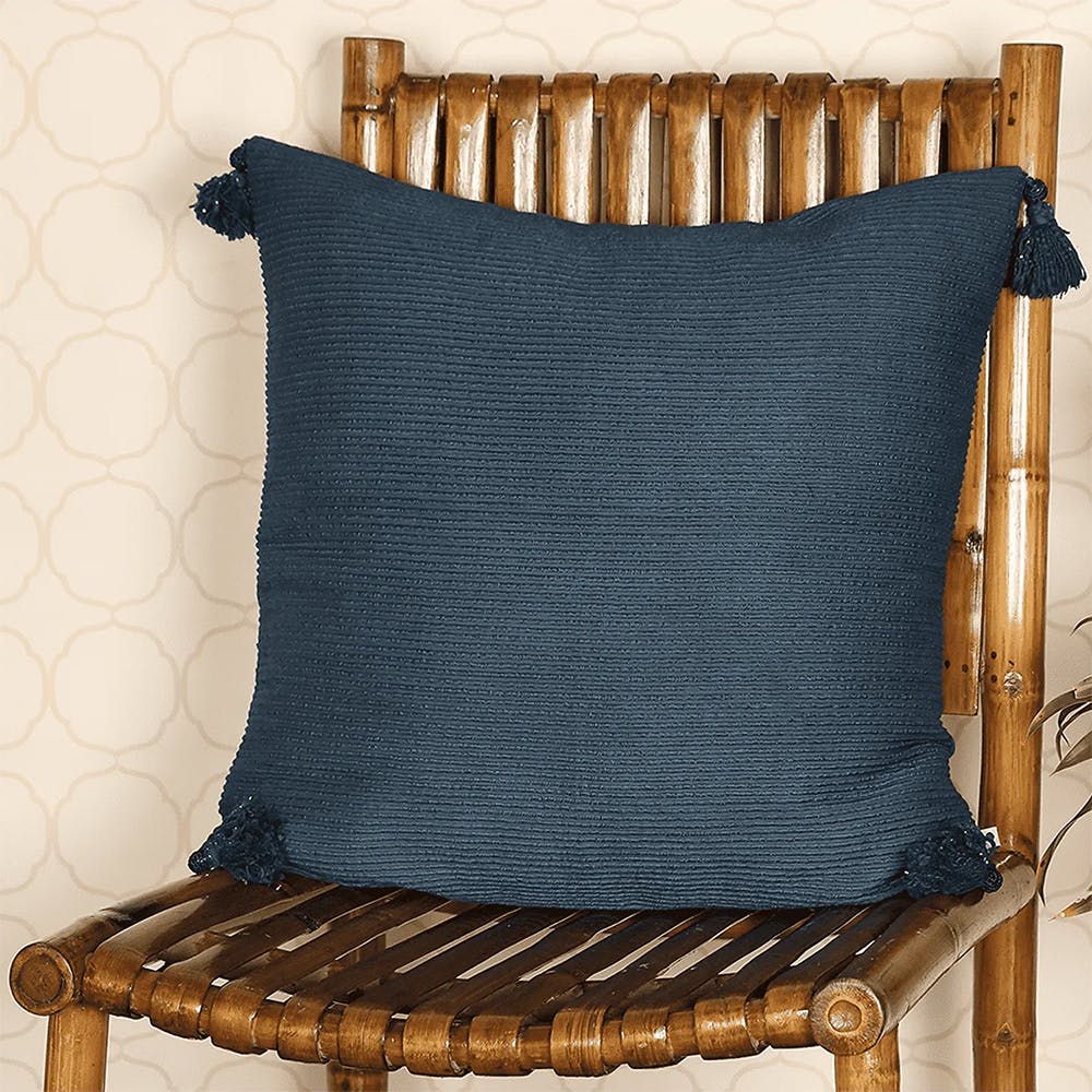 Organic Cotton Ripples Cushion Cover Moroccan Navy Blue (20X20)