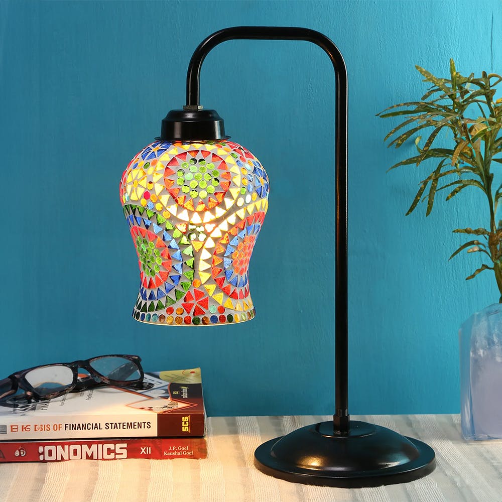 Mosaic Multicolor Glass Table Lamp With Black Base
