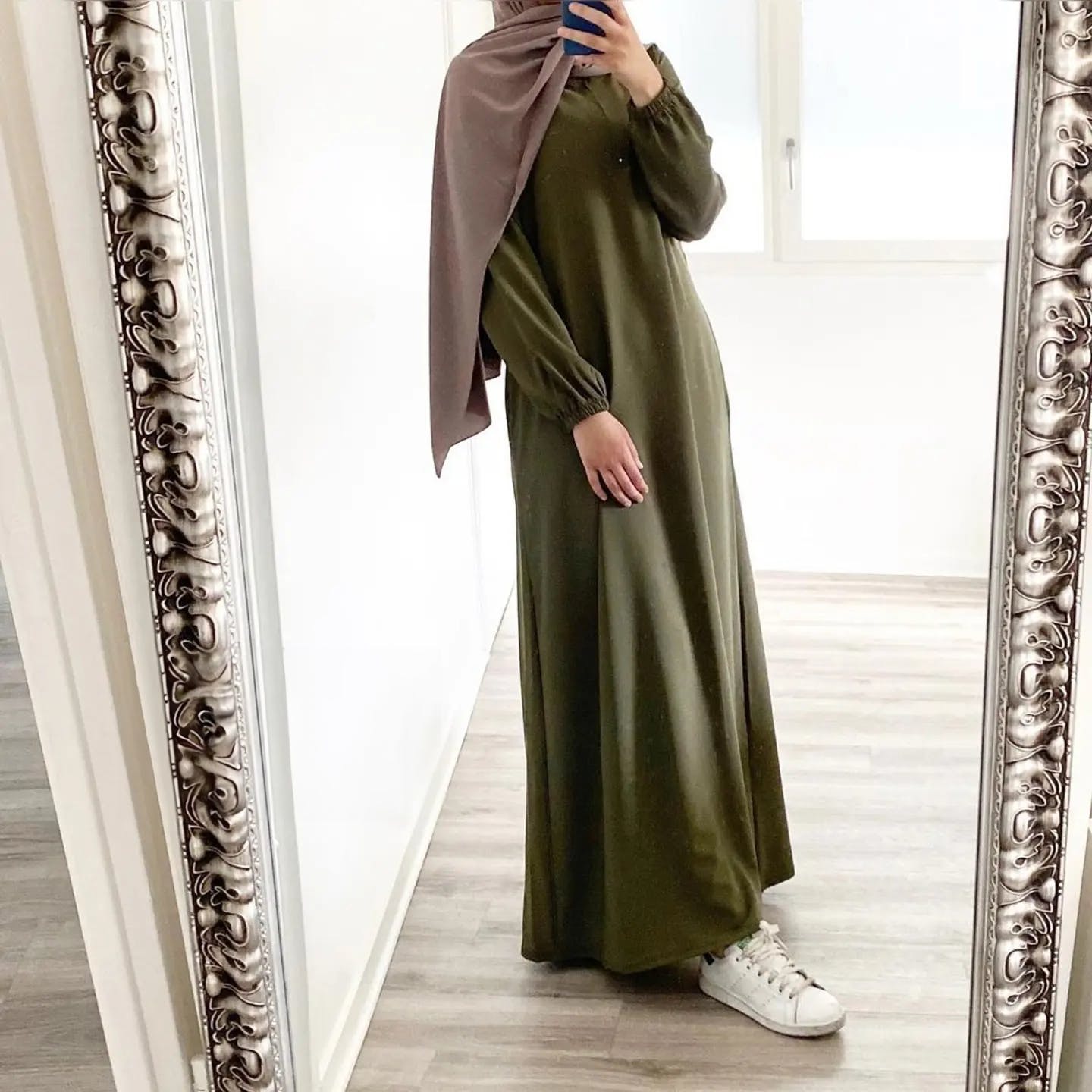 Olive Lastic Sleeve Abaya