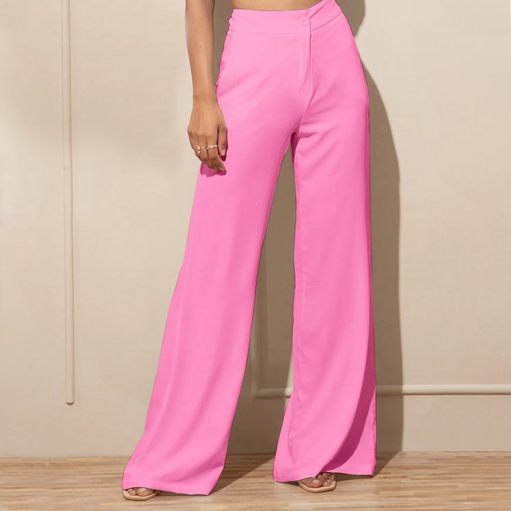 Pink Solid Flared Pants