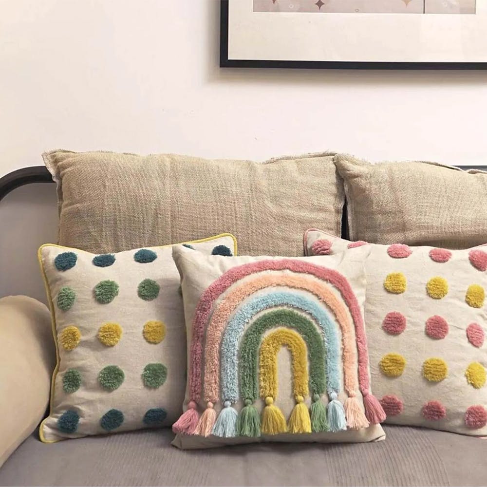 Haus & Kinder Tufted Decorative Cushion Cover- Rainbow