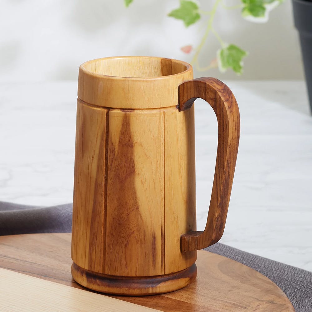 Beautiful Kitchen Wood Beer Mug in Brown Colour