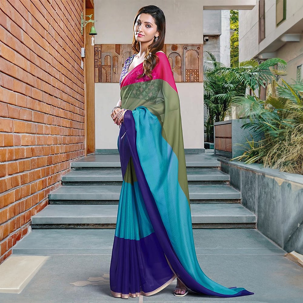 Women's Embroidered Work Organza Saree With Unstitched Blouse Piece