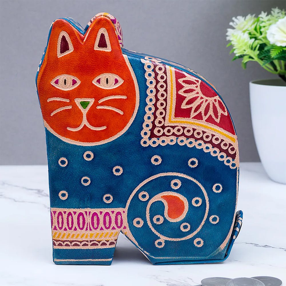 Leather Cat Shaped Coin Box