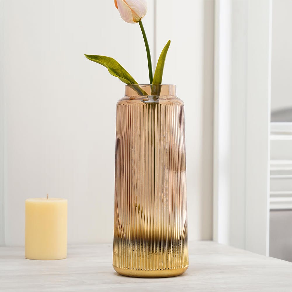 Brown Ribbed Glass Vase
